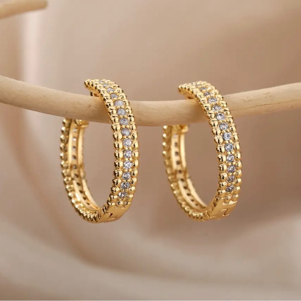 18k gold  zirconium hoops earrings